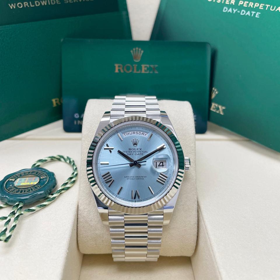 Rolex Day-Date 40 228236 Platinum Ice Blue Roman Dial