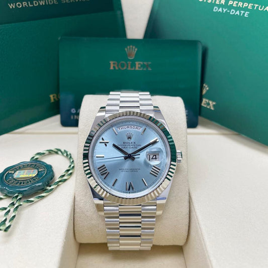 Rolex Day-Date 40 228236 Platinum Ice Blue Roman Dial