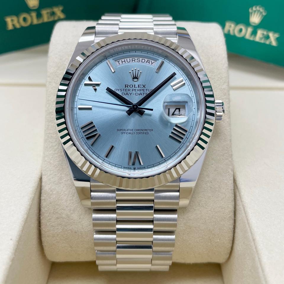 Rolex Day-Date 40 228236 Platinum Ice Blue Roman Dial