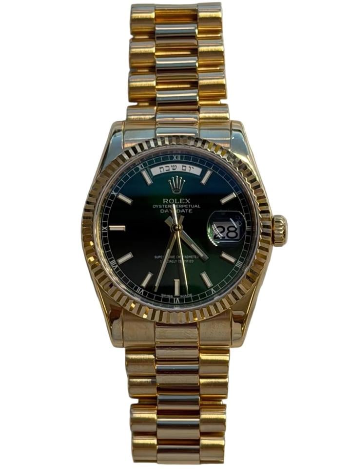 Rolex Day-Date 36 118238 Hebrew Day Wheel Green Dial
