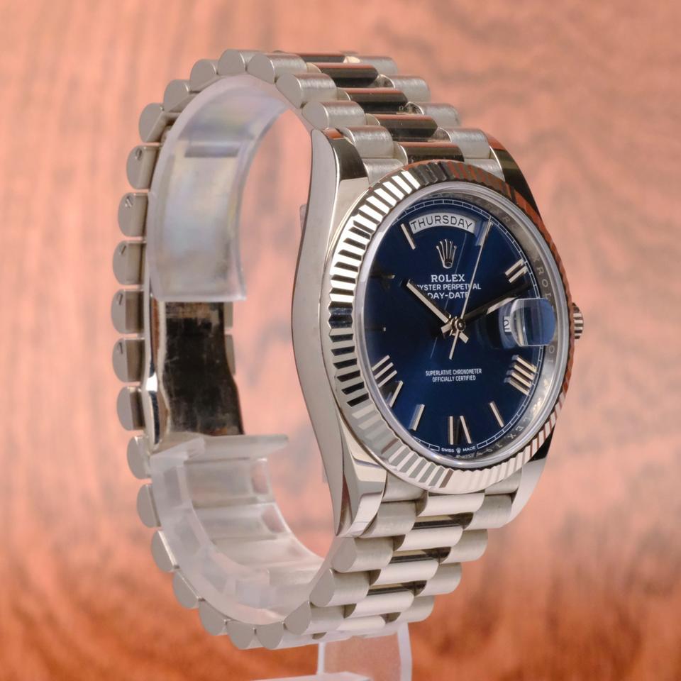 Rolex Day-Date 40 228239 White Gold Blue Roman Dial