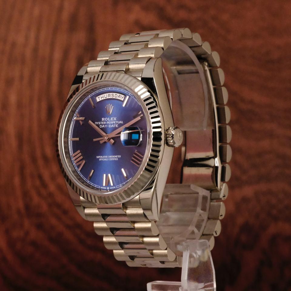 Rolex Day-Date 40 228239 White Gold Blue Roman Dial