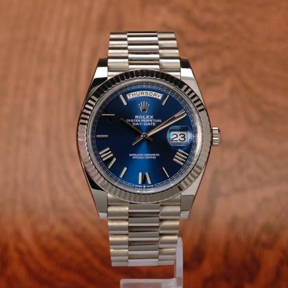 Rolex Day-Date 40 228239 White Gold Blue Roman Dial