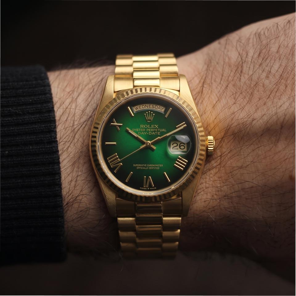 Rolex Day-Date Ref. 18038 36mm Yellow Gold Green Ombre Dial (1986) - Photo 2